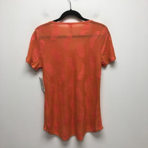 LulaRoe Orange Feather Print Scoop Neck Short Sleeve Jacquard Classic T-Shirt XS - Picture 4 of 8